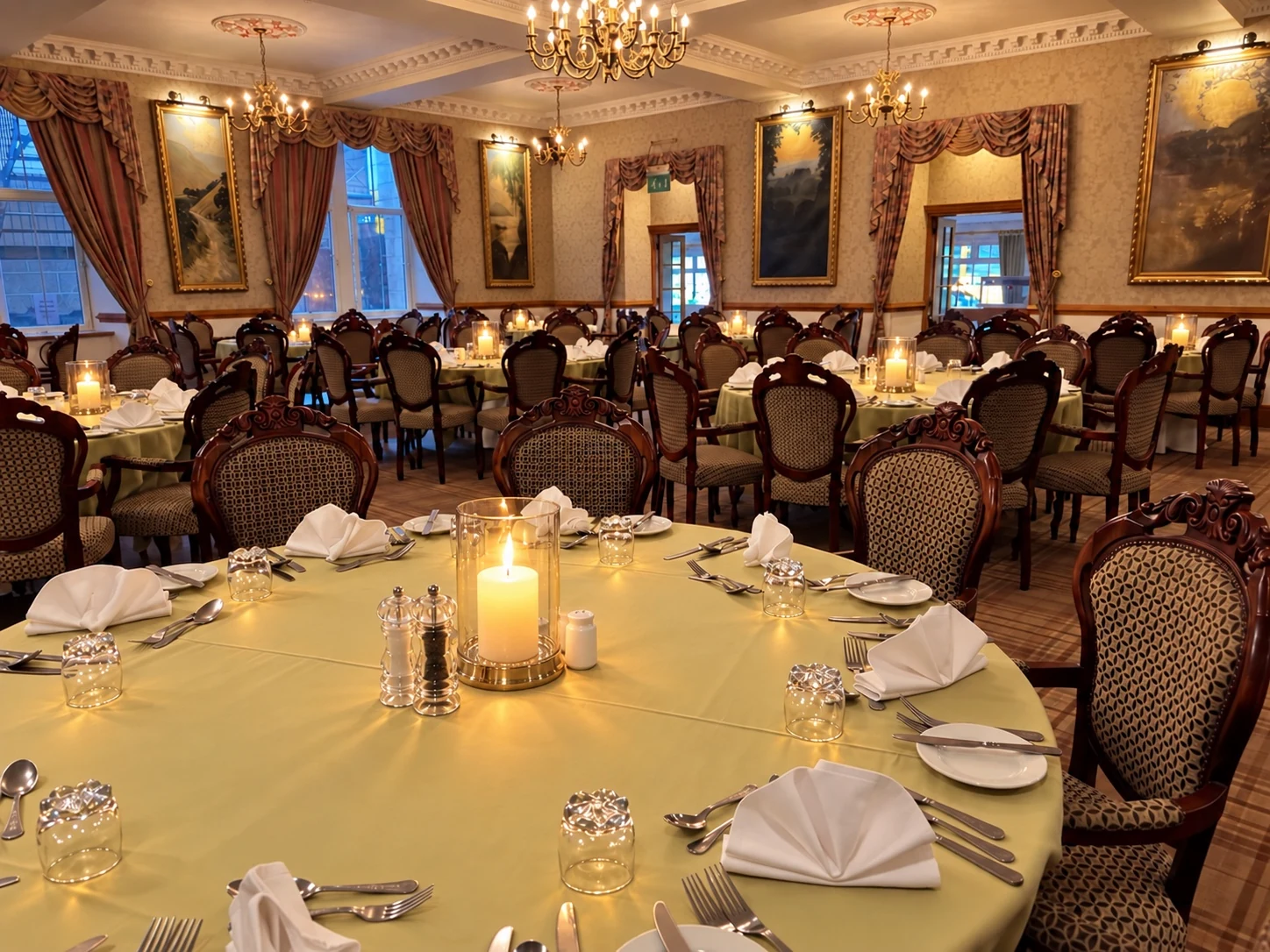 The Balmoral Restaurant set for dinner
