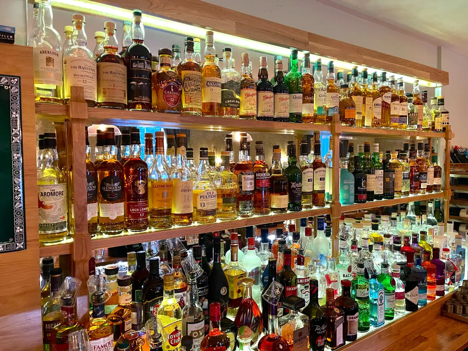 The whisky selection in the hotel bar